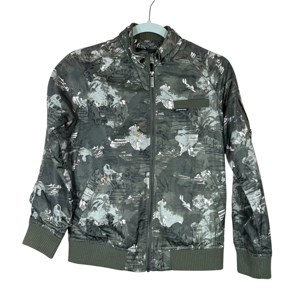 Members Only Girls Boyfriend Green & Pink Satin Camouflage Bomber Jacket Size 12